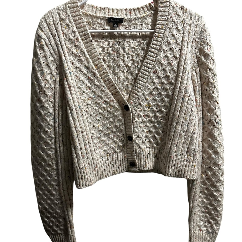 Talbots Cream Textured Knit Cardigan size XL